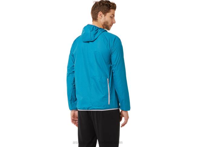 Men\s Packable Jacket Teal Blue Heather/Sheet Rock Asics XXPD2027