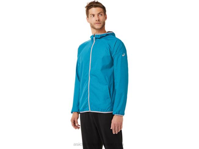 Men\s Packable Jacket Teal Blue Heather/Sheet Rock Asics XXPD2027