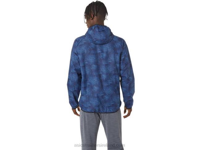 Men\s Packable Jacket Tie Dye Blue Print/Perf Black Asics XXPD1034