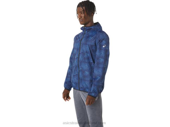 Men\s Packable Jacket Tie Dye Blue Print/Perf Black Asics XXPD1034