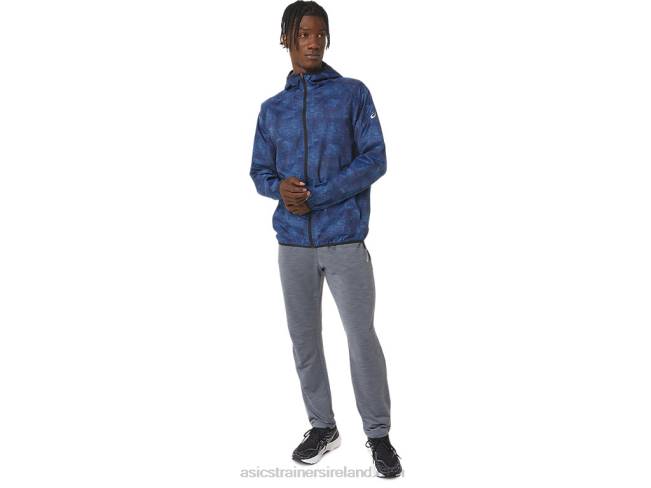 Men\s Packable Jacket Tie Dye Blue Print/Perf Black Asics XXPD1034