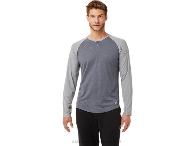 Mens Perf Long Sleeve Henley Carrier Grey/Sheet Rock Heather Asics XXPD2025