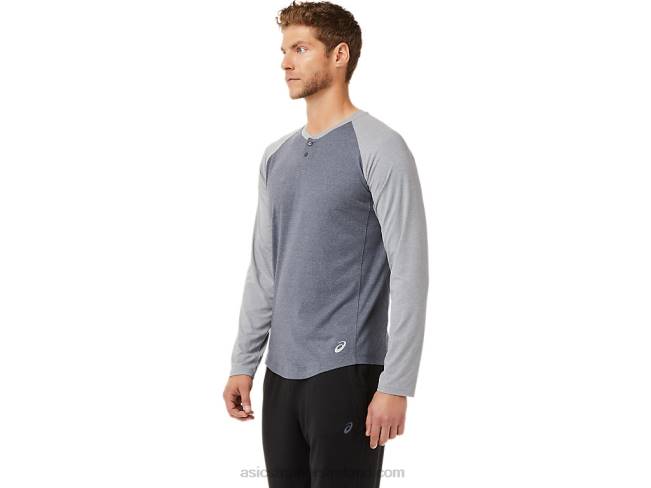 Men\s Perf Long Sleeve Henley Carrier Grey/Sheet Rock Heather Asics XXPD2025