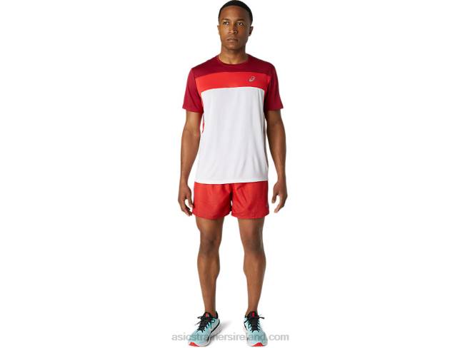 Men\s Race Short Sleeve Top Brilliant White/Burgundy Asics XXPD1728