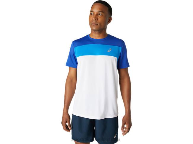 Mens Race Short Sleeve Top Brilliant White/Monaco Blue Asics XXPD1745