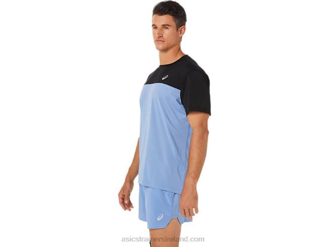 Men\s Race Short Sleeve Top Performance Black/Blue Harmony Asics XXPD1320