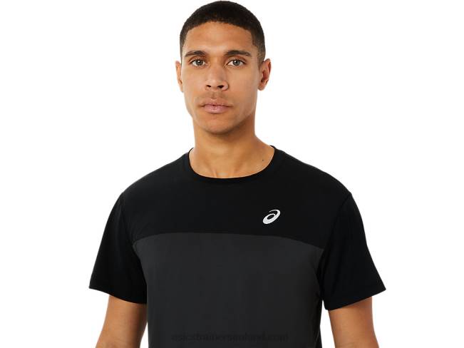 Men\s Race Short Sleeve Top Performance Black/Graphite Grey Asics XXPD1396