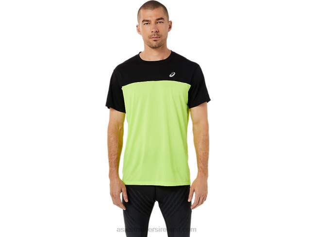 Mens Race Short Sleeve Top Performance Black/Hazard Green Asics XXPD1415