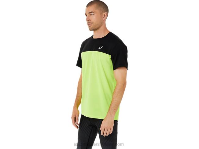 Men\s Race Short Sleeve Top Performance Black/Hazard Green Asics XXPD1415