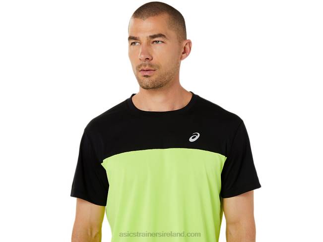 Men\s Race Short Sleeve Top Performance Black/Hazard Green Asics XXPD1415