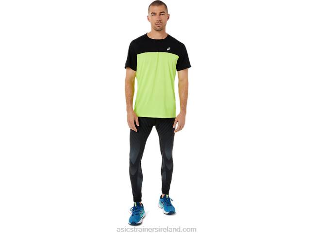 Men\s Race Short Sleeve Top Performance Black/Hazard Green Asics XXPD1415