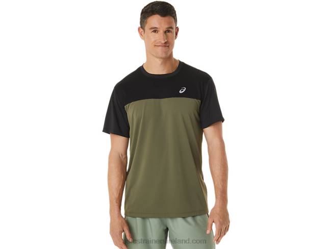 Mens Race Short Sleeve Top Performance Black/Mantle Green Asics XXPD1116