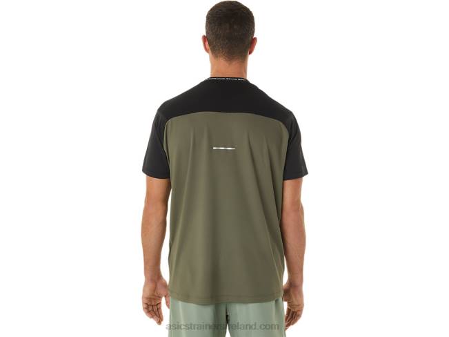 Men\s Race Short Sleeve Top Performance Black/Mantle Green Asics XXPD1116