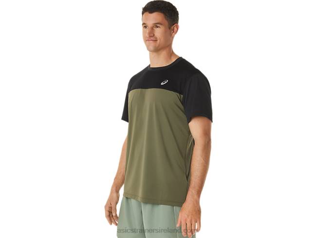 Men\s Race Short Sleeve Top Performance Black/Mantle Green Asics XXPD1116