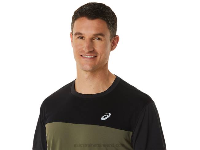 Men\s Race Short Sleeve Top Performance Black/Mantle Green Asics XXPD1116