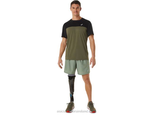 Men\s Race Short Sleeve Top Performance Black/Mantle Green Asics XXPD1116