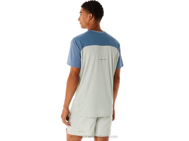 Men\s Race Short Sleeve Top Steel Blue/Light Sage Asics XXPD22