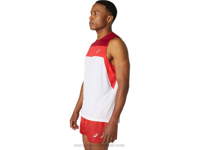 Men\s Race Singlet Brilliant White/Burgundy Asics XXPD1737