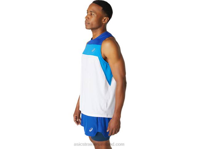 Men\s Race Singlet Brilliant White/Monaco Blue Asics XXPD1746