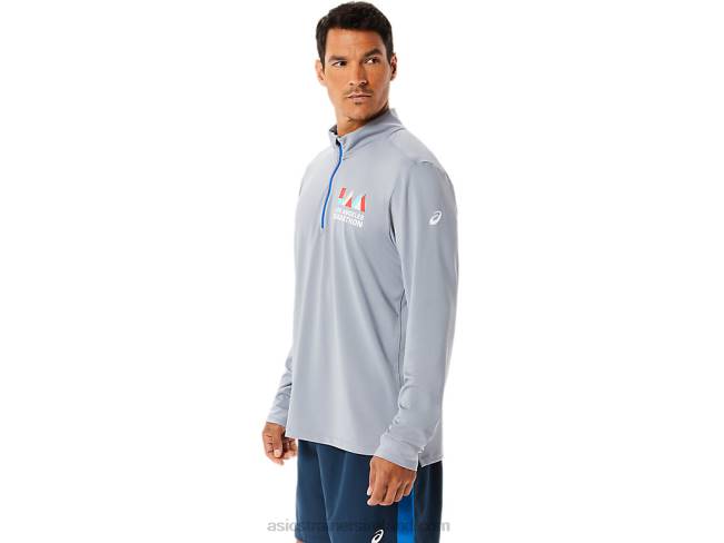 Men\s Ready-Set Half Zip Lam Sheet Rock/Lake Drive Asics XXPD1340