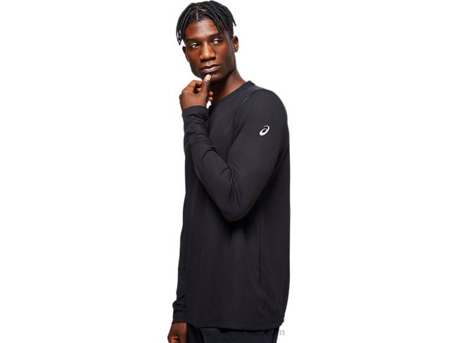 Men\s Ready-Set II Long Sleeve Performance Black Asics XXPD842