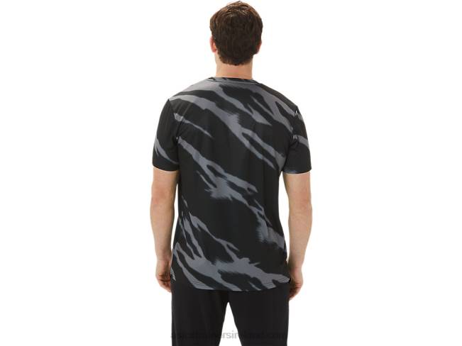 Men\s Seasonal All Over Print Short Sleeve Top Performance Black/Graphite Grey Asics XXPD1009