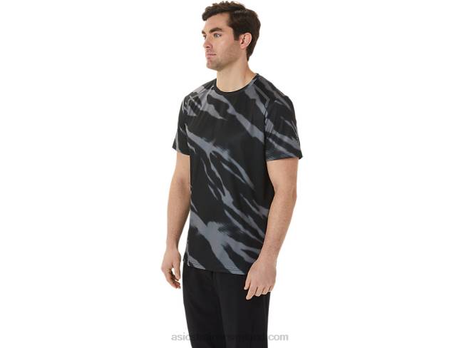 Men\s Seasonal All Over Print Short Sleeve Top Performance Black/Graphite Grey Asics XXPD1009