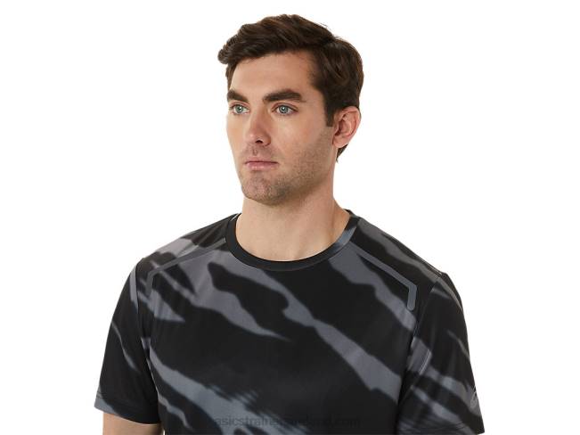 Men\s Seasonal All Over Print Short Sleeve Top Performance Black/Graphite Grey Asics XXPD1009