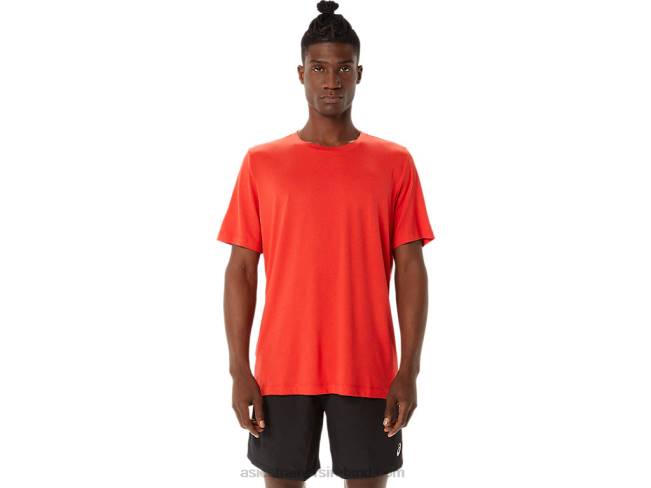 Mens Short Sleeve Hthr Tech Top Fiery Red Heather Asics XXPD1422