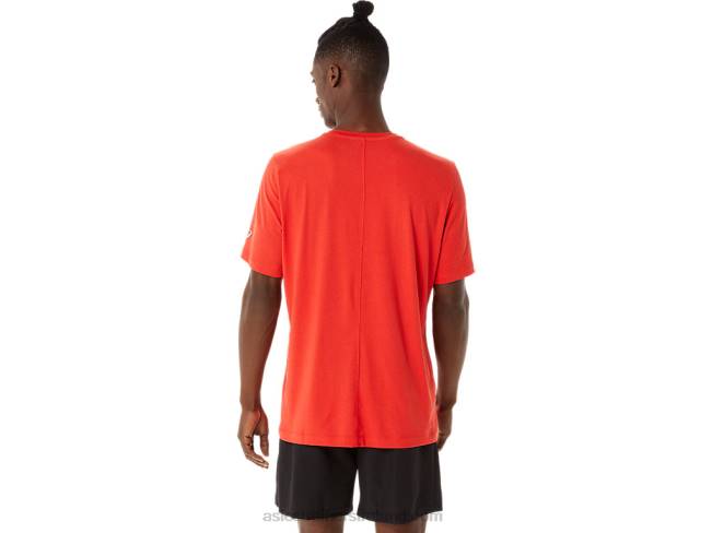 Men\s Short Sleeve Hthr Tech Top Fiery Red Heather Asics XXPD1422