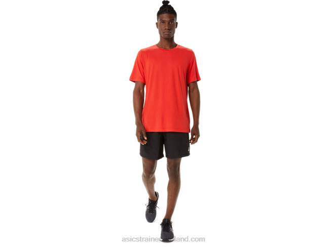 Men\s Short Sleeve Hthr Tech Top Fiery Red Heather Asics XXPD1422