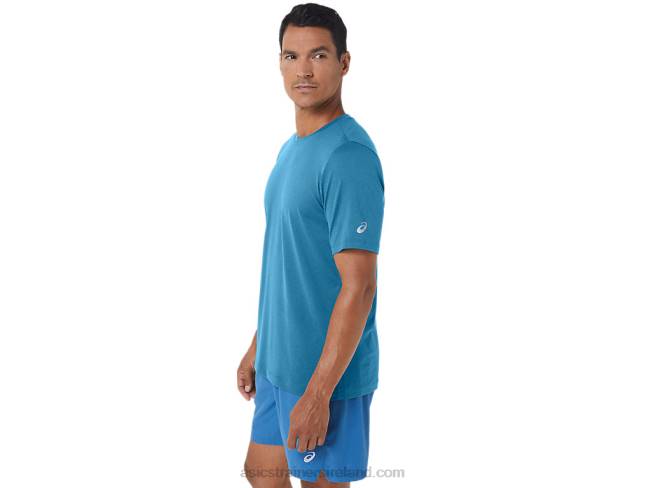 Men\s Short Sleeve Hthr Tech Top Island Blue Heather Asics XXPD170