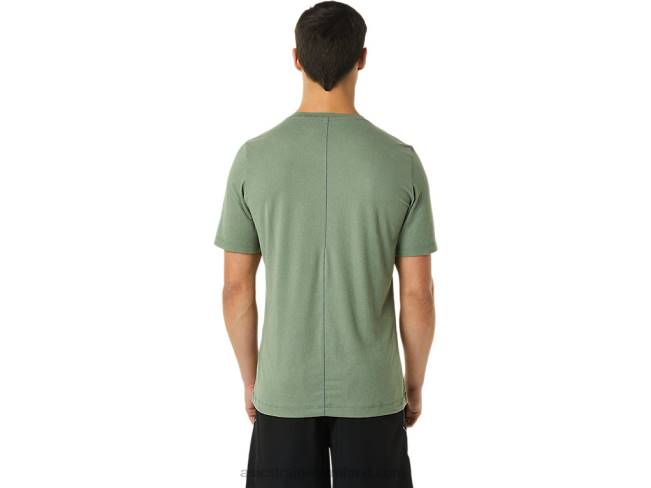 Men\s Short Sleeve Hthr Tech Top Lichen Green Heather Asics XXPD1442