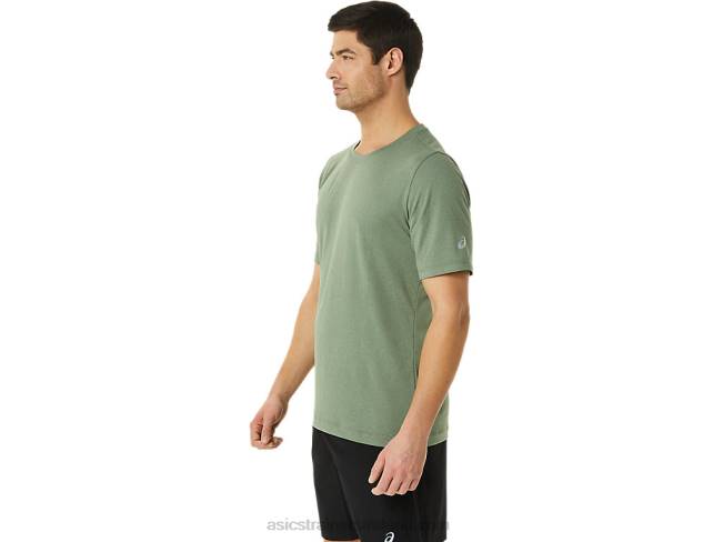 Men\s Short Sleeve Hthr Tech Top Lichen Green Heather Asics XXPD1442