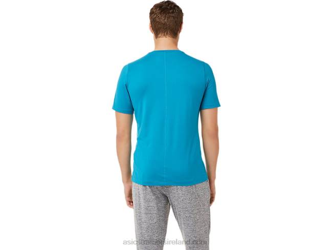 Men\s Short Sleeve Hthr Tech Top Teal Blue Asics XXPD2035