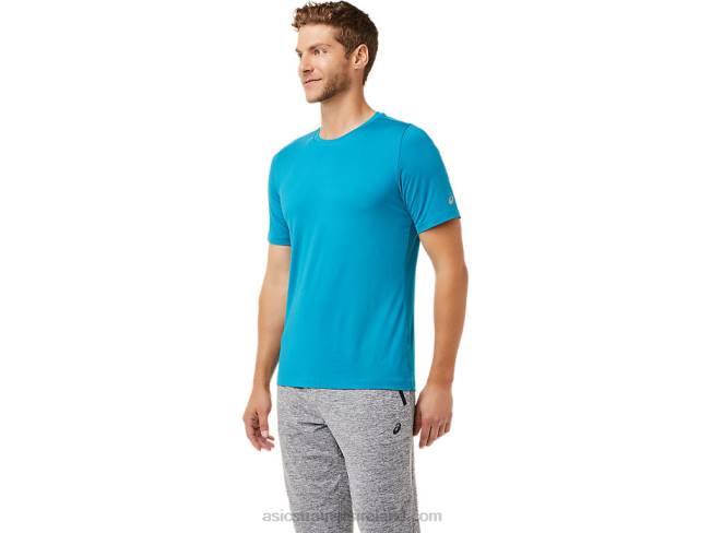 Men\s Short Sleeve Hthr Tech Top Teal Blue Asics XXPD2035