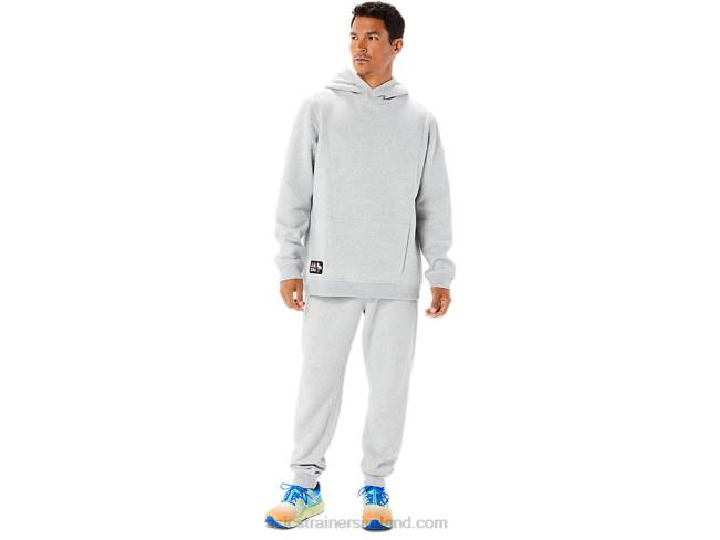 Men\s Sunday Fleece Hoodie Lam Light Grey Heather Asics XXPD1346