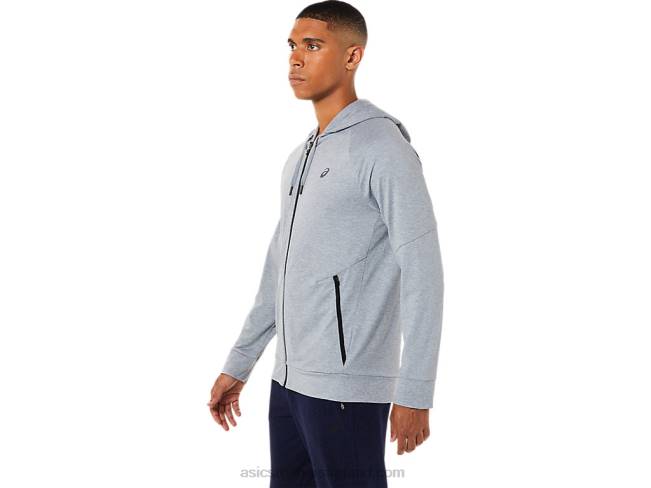 Men\s Tech Full Zip Hoodie Sheet Rock Heather Asics XXPD1780