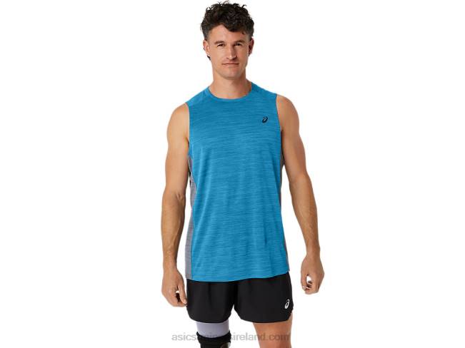 Mens Train Sana Muscle Tank Island Blue/Sheet Rock Asics XXPD17