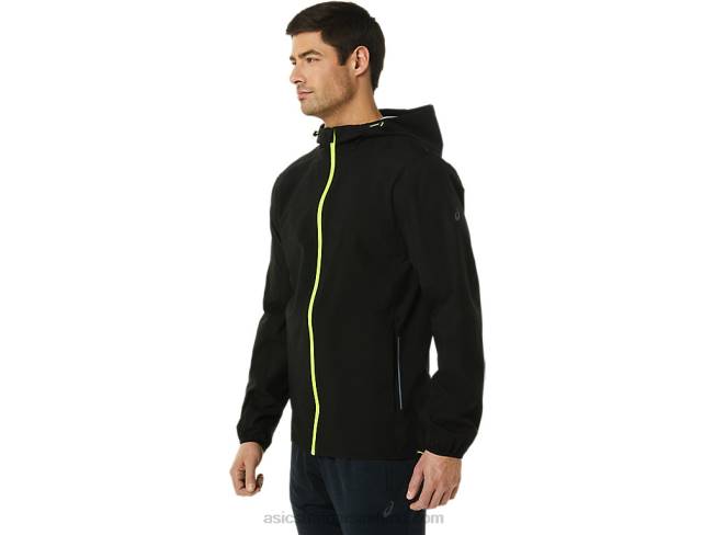 Men\s Waterproof Jacket Performance Black/Hazard Green Asics XXPD1403