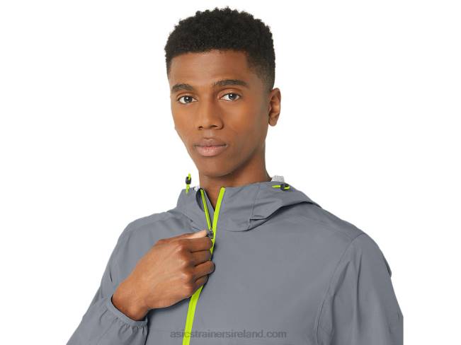 Men\s Waterproof Jacket Sheet Rock/Lime Zest Asics XXPD246