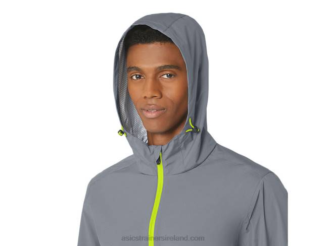 Men\s Waterproof Jacket Sheet Rock/Lime Zest Asics XXPD246