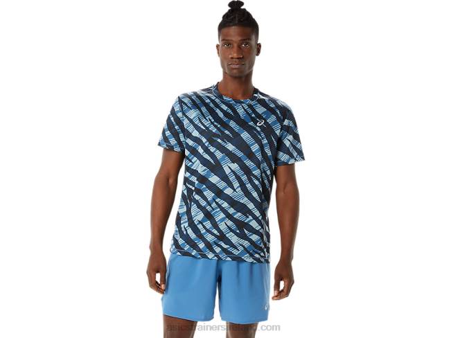 Mens Wild Camo Short Sleeve Top Azure/Performance Black Asics XXPD1058