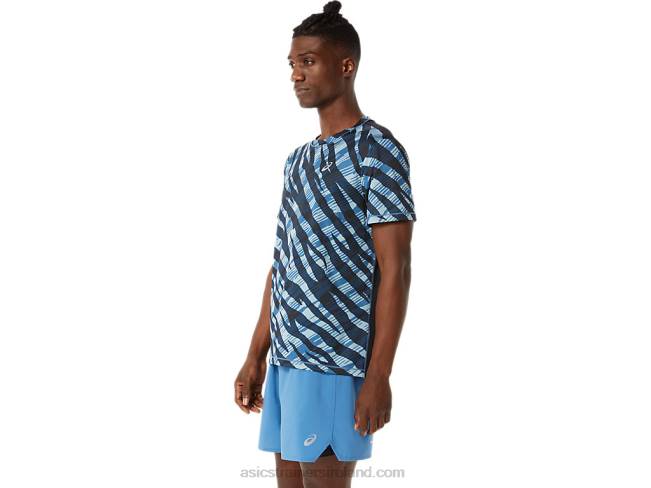 Men\s Wild Camo Short Sleeve Top Azure/Performance Black Asics XXPD1058