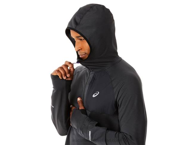 Men\s Winter Run Long Sleeve Hoodie Performance Black Heather Asics XXPD885