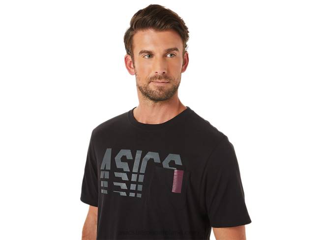 Short Sleeve Striped Pocket Tee Performance Black Asics XXPD1650