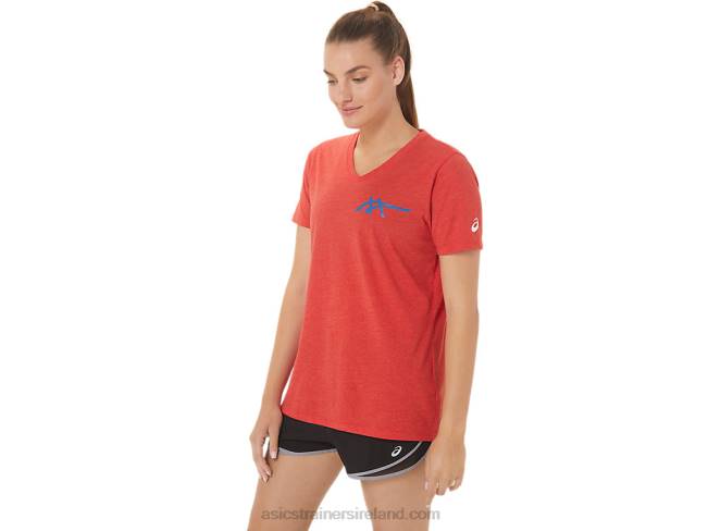 Women\s 1977 Heritage Americana V-Neck Classic Red Heather Asics XXPD2821