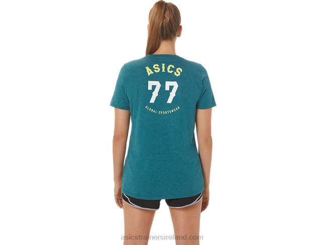 Women\s 1977 Heritage Americana V-Neck Velvet Pine Heather Asics XXPD2753