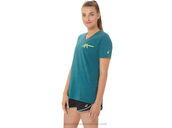 Women\s 1977 Heritage Americana V-Neck Velvet Pine Heather Asics XXPD2753