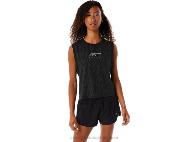 Womens Allover Printed Muscle Crop Performance Black Asics XXPD3145